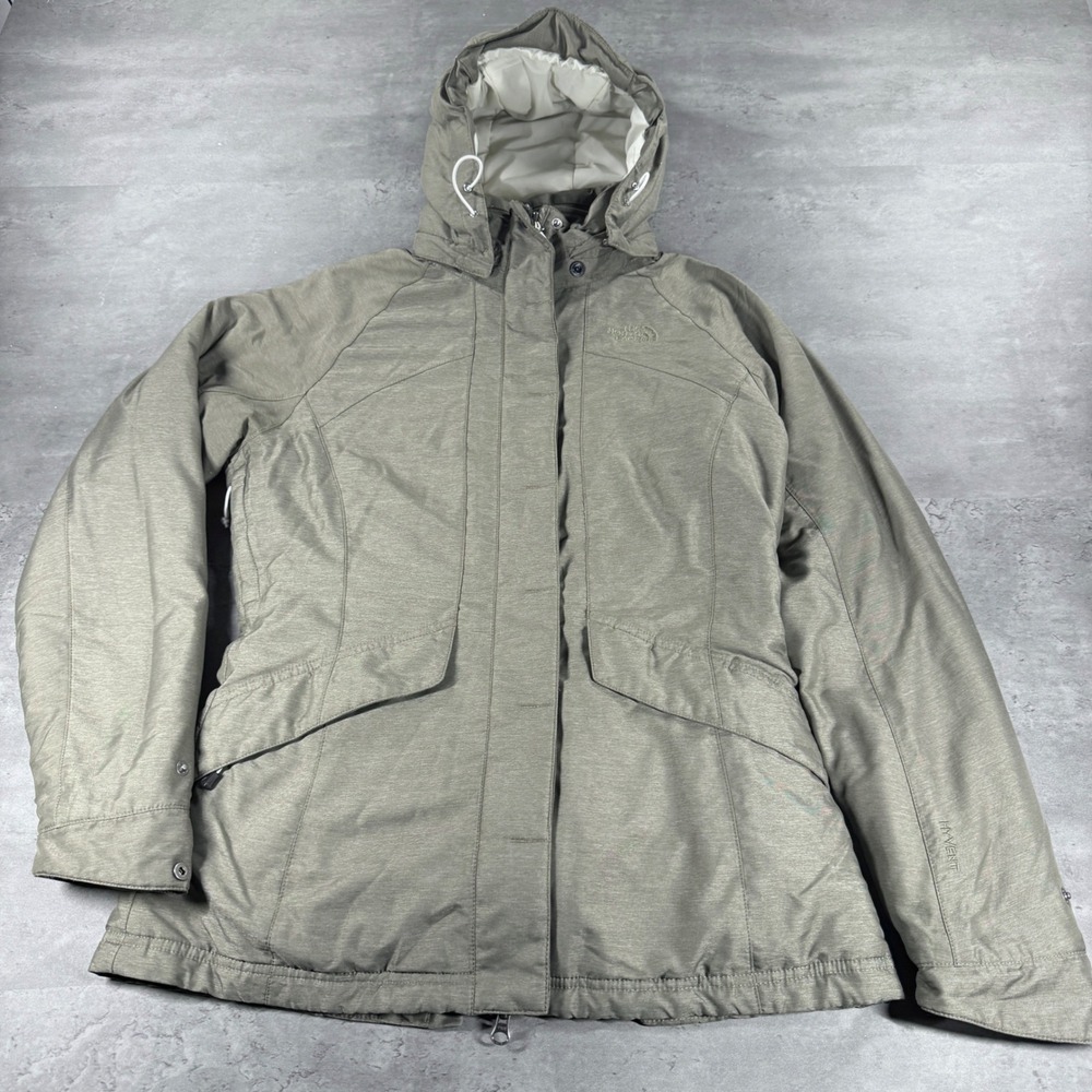 The North Face HyVent‎ Hooded Parka Jacket Womens Small Olive Green Brown 3 in 1